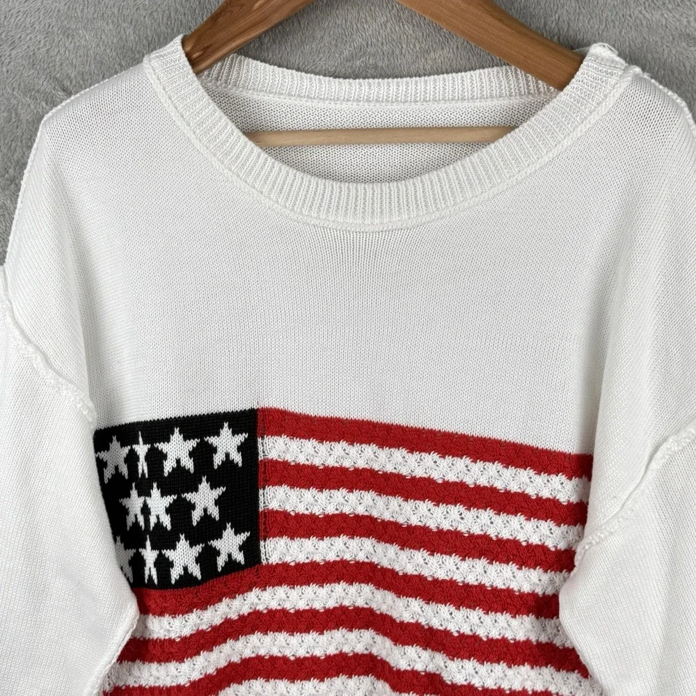 American Flag Sweater Womens L Knit L/S USA Patriotic‎ Holiday Festive Casual - Picture 3 of 8